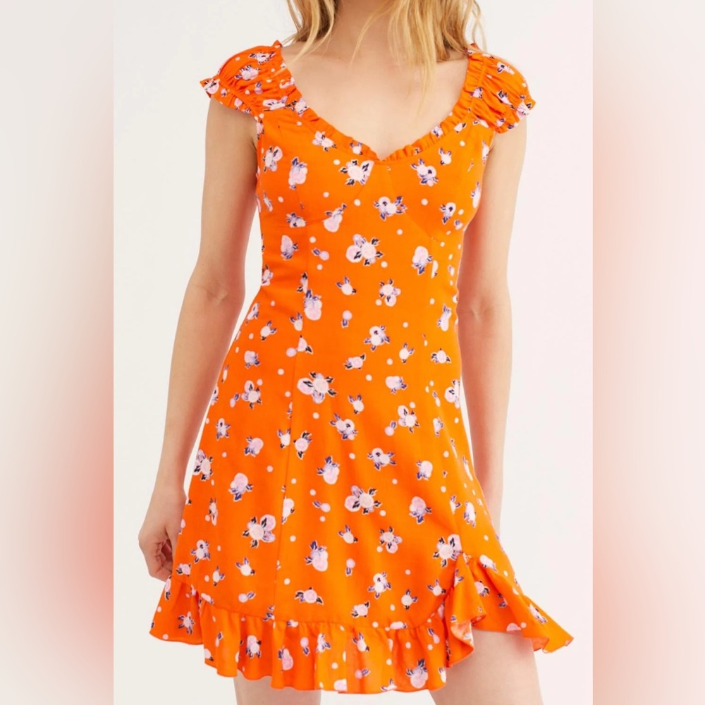 Free People Orange Floral Mini Dress